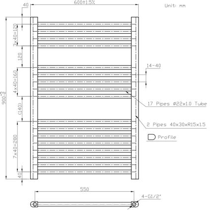 Novaservis - Rebríkový radiátor do kúpeľne 478 W / 230 V, 90 x 60 cm, biely, rovný