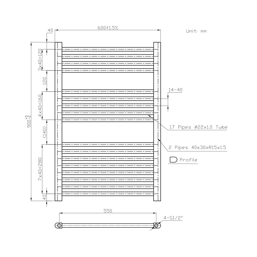 Novaservis - Rebríkový radiátor do kúpeľne 478 W / 230 V, 90 x 60 cm, biely, rovný