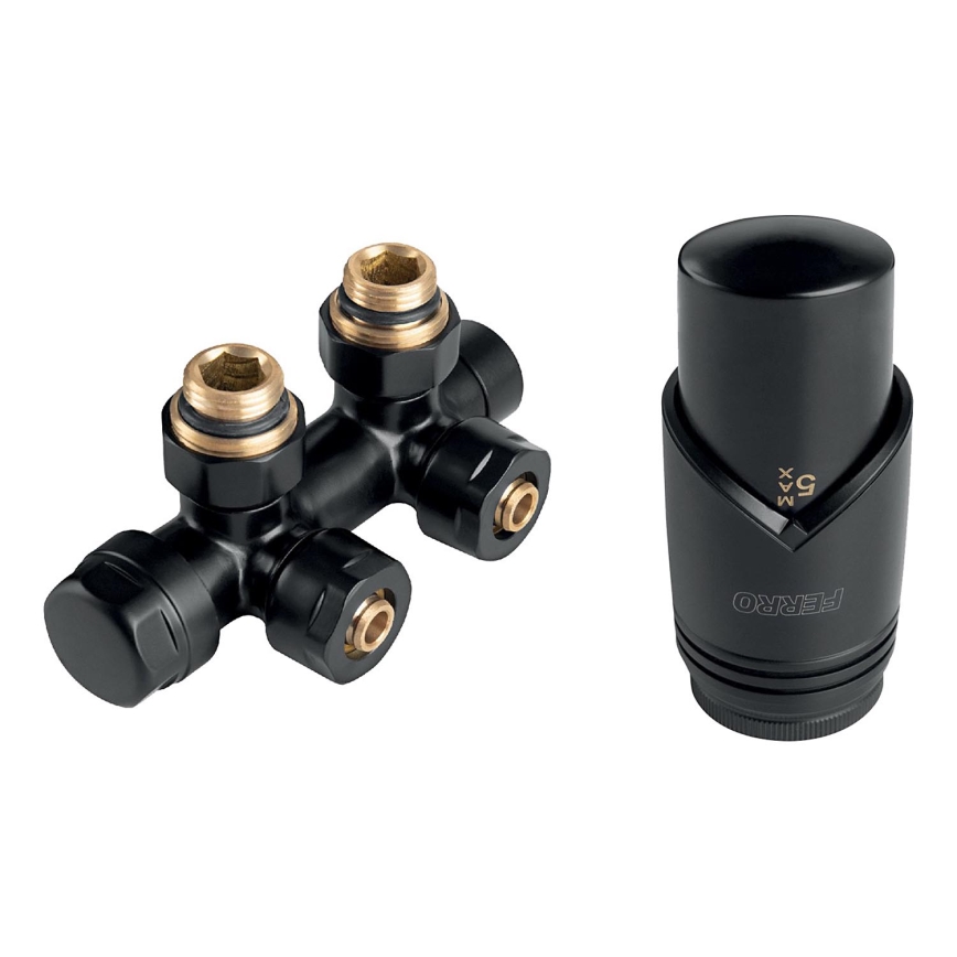 Novaservis - Sada na radiátory so stredovým pripojením rohová čierna