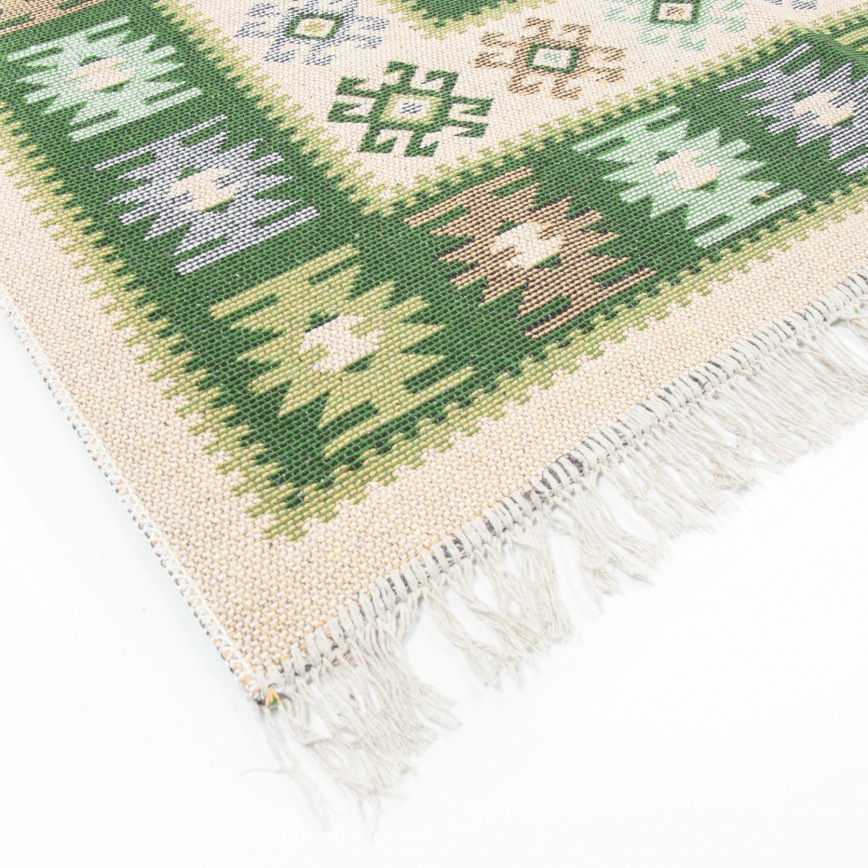 Obojstranný orientálny koberec KILIM 80x150 cm zelená/béžová