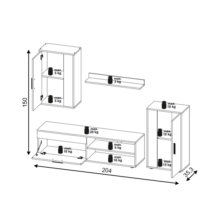 Obývacia stena BRICK hnedá/čierna