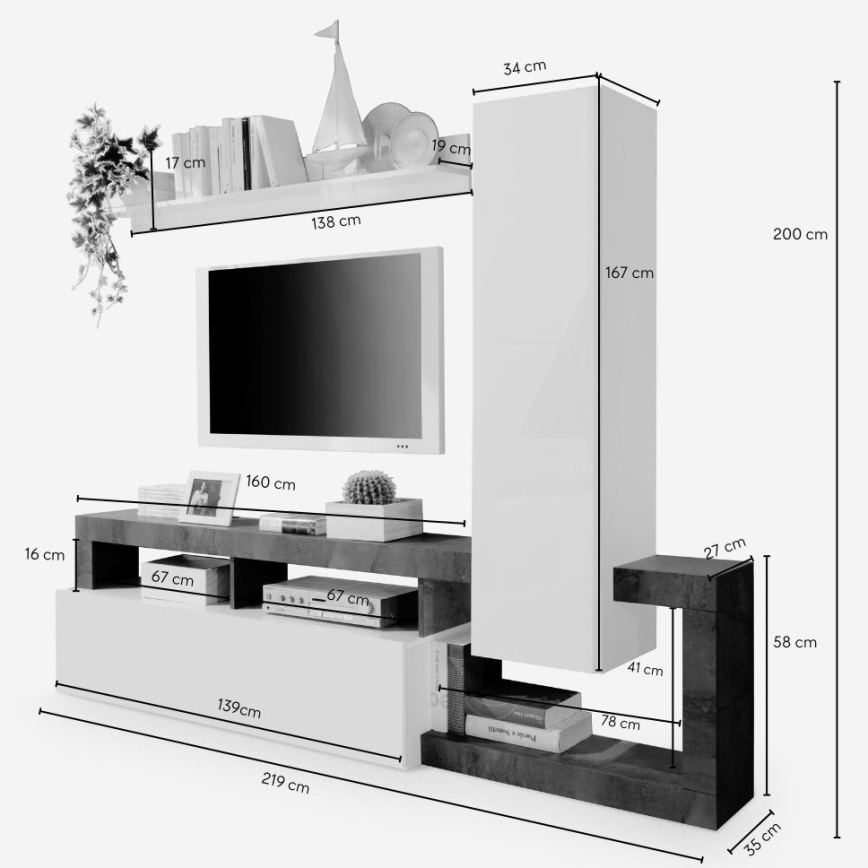 Obývacia stena LENOR biela/šedý betón