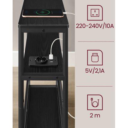 Odkladací stolík ROD s vstavanou zásuvkou a USB portami, čierny