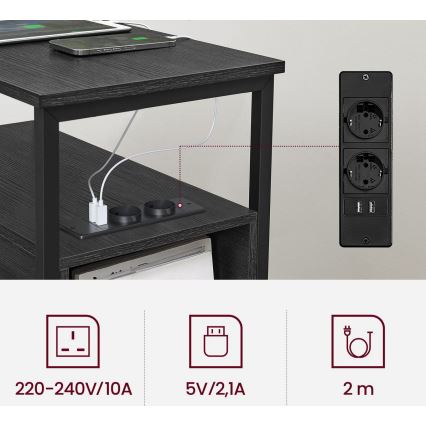 Odkladací stolík s integrovanými zásuvkami a USB portami ROD čierna