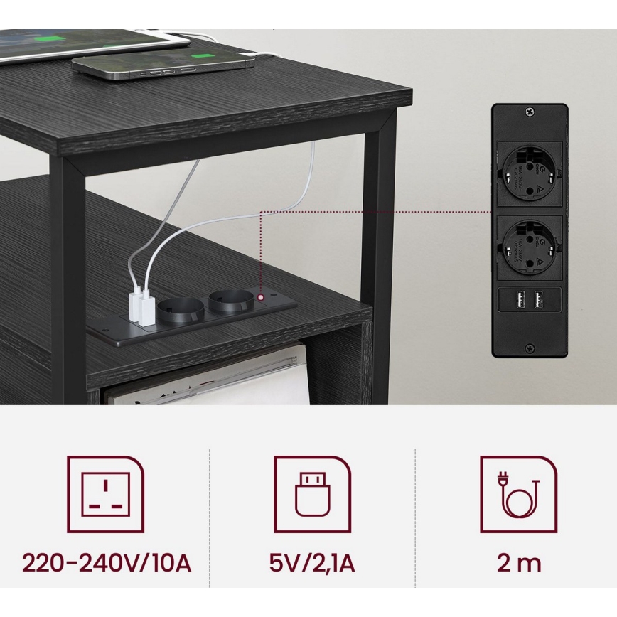 Odkladací stolík s integrovanými zásuvkami a USB portami ROD čierna