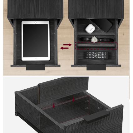 Odkladací stolík s integrovanými zásuvkami a USB portami ROD čierna