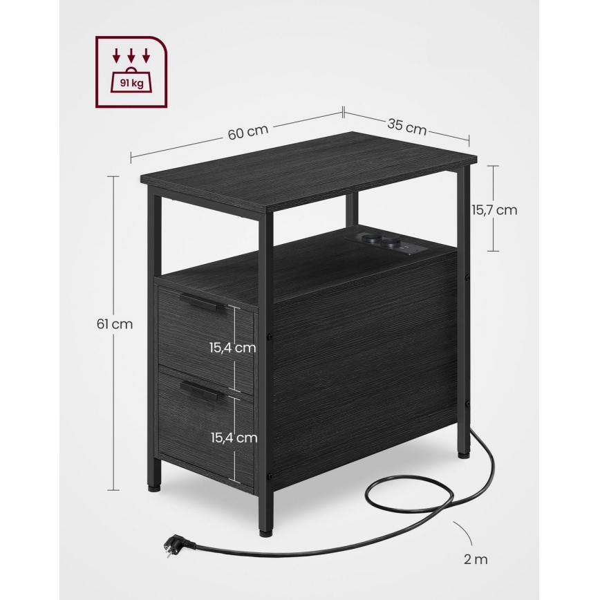 Odkladací stolík s integrovanými zásuvkami a USB portami ROD čierna