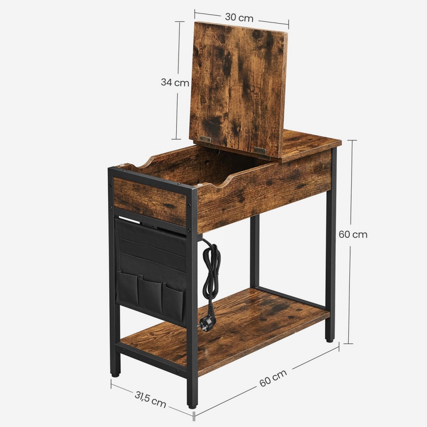 Odkladací stolík so zabudovanými zásuvkami a USB portami ELDUR hnedá/čierna