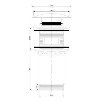 OMNIRES A706CPB - Umývadlový výpust CLICK-CLACK pr. 6,6 cm kefovaná meď