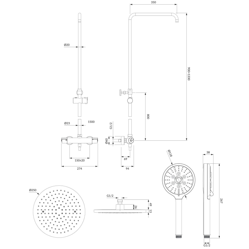 OMNIRES SYSY10/N/6CR - Sprchová sada s termostatickou batériou Y lesklý chróm
