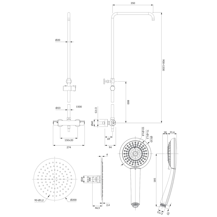 OMNIRES Y1244X/6CR - Sprchová sada s termostatickou batériou Y lesklý chróm