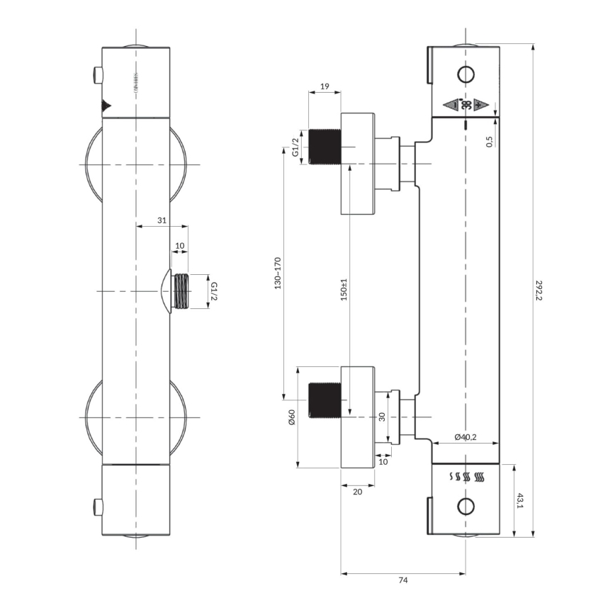 OMNIRES Y1246XCR - Termostatická sprchová batéria Y lesklý chróm