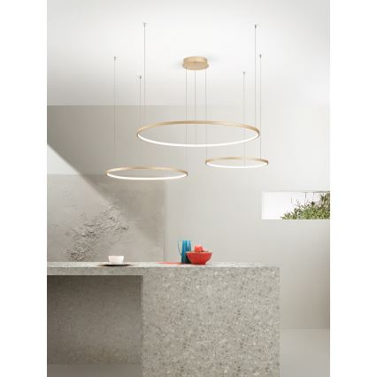 Ondaluce - LED stmievateľný luster na lankách SOEL LED/28W/230V + LED/38W + LED/47W pr. 100/80/60 cm zlatý