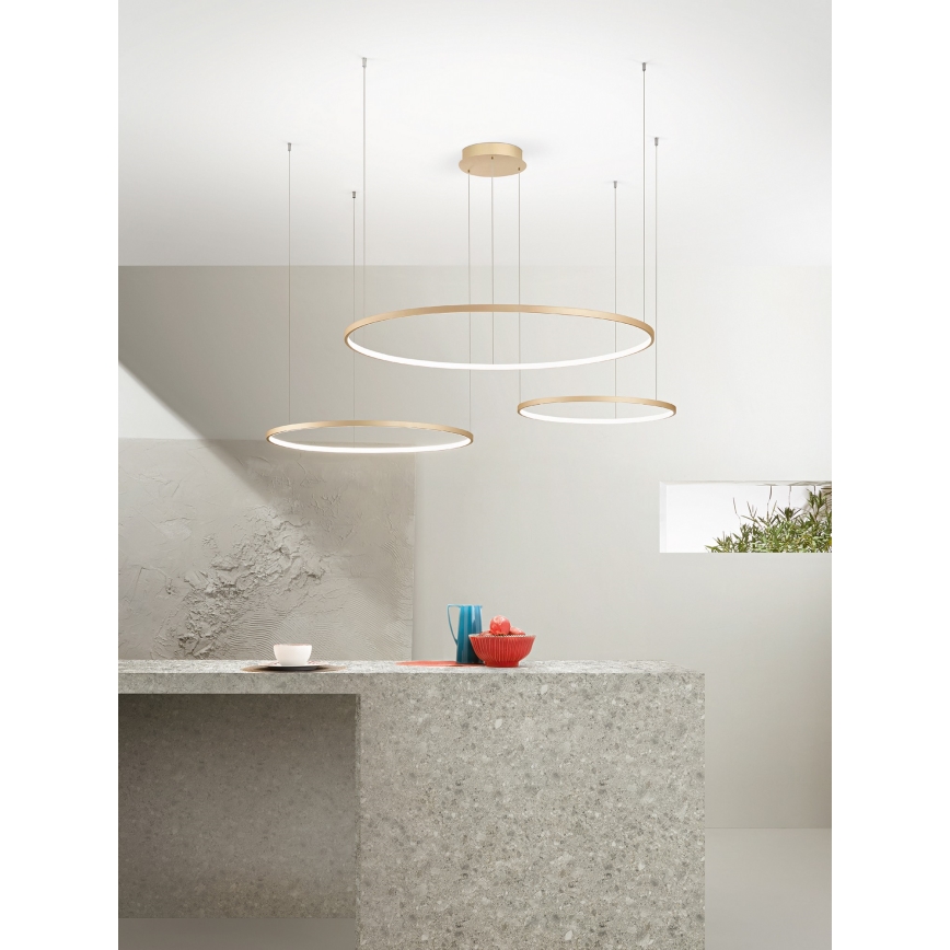 Ondaluce - LED stmievateľný luster na lankách SOEL LED/28W/230V + LED/38W + LED/47W pr. 100/80/60 cm zlatý