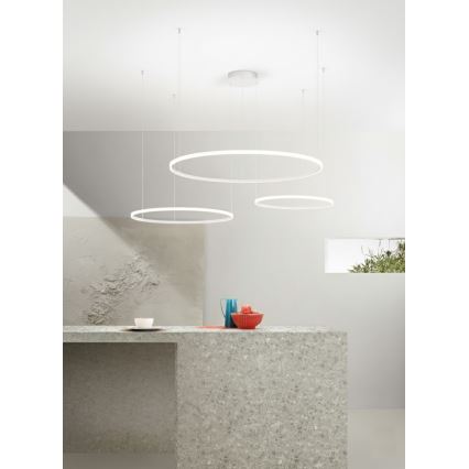 Ondaluce - LED stmievateľný luster na lanku SOEL LED/28W/230V + LED/38W + LED/47W 3000/4000K priemer 100/80/60 cm biela