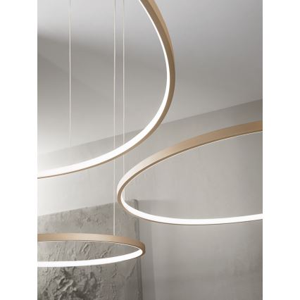 Ondaluce - LED stmievateľný luster na lankách SOEL LED/28W/230V + LED/38W pr. 80/60 cm zlatý