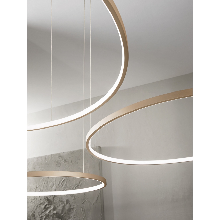 Ondaluce - LED stmievateľný luster na lankách SOEL LED/28W/230V + LED/38W pr. 80/60 cm zlatý