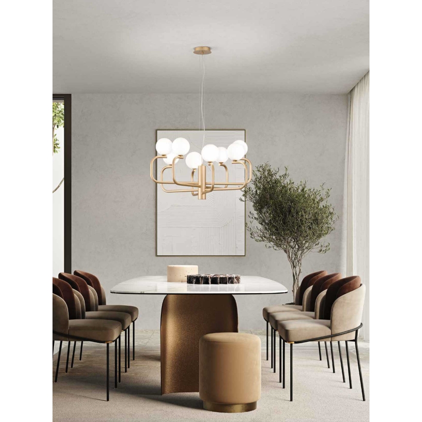 Ondaluce - Luster JEPPY na lanku 8xG9/7W/230V, priemer 78,5 cm, zlatá/biela