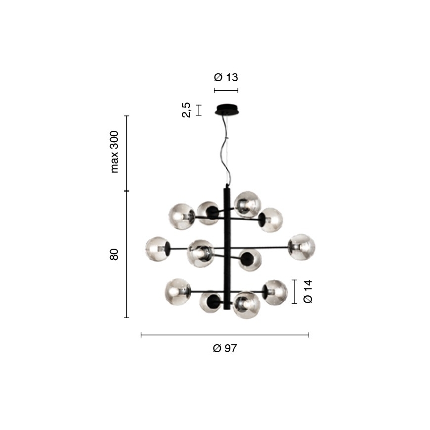 Ondaluce - Luster na lanku ELISEO 12xE14/10W/230V priemer 97 cm zlatá/dymová béžová