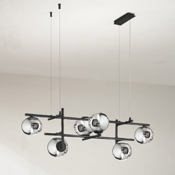 Ondaluce - Luster na lanku JEWEL 6xE14/10W/230V čierna/dymovo-čierna
