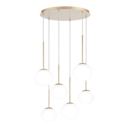 Ondaluce - Luster na lanku JEWEL 6xE14/10W/230V priemer 55 cm zlatá/biela
