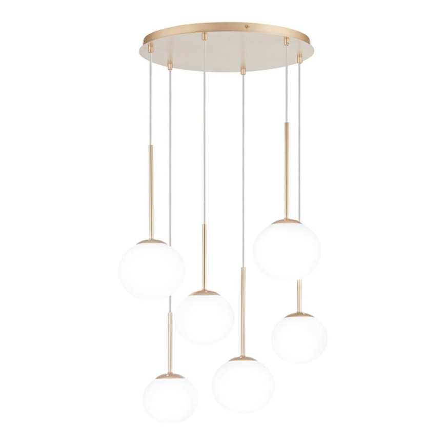 Ondaluce - Luster na lanku JEWEL 6xE14/10W/230V priemer 55 cm zlatá/biela