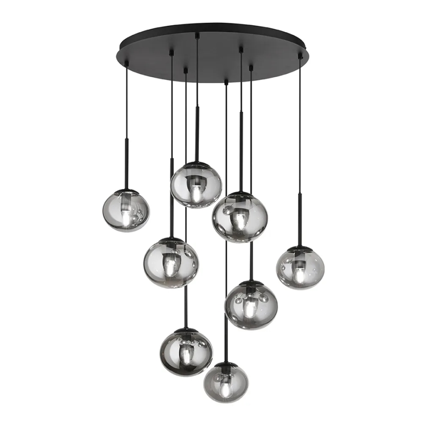 Ondaluce - Luster na lanku JEWEL 8xE14/10W/230V pr. 70 cm čierna/dymová čierna