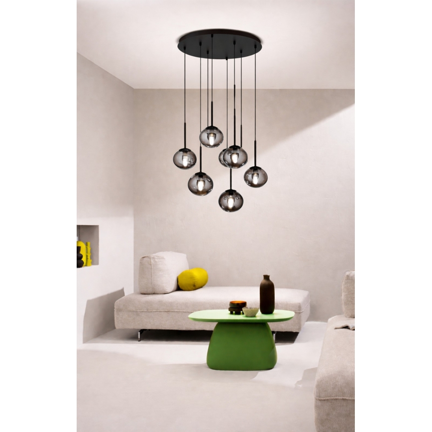 Ondaluce - Luster na lanku JEWEL 8xE14/10W/230V pr. 70 cm čierna/dymová čierna