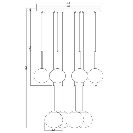 Ondaluce - Luster na lanku JEWEL 8xE14/10W/230V pr. 70 cm čierna/dymová čierna