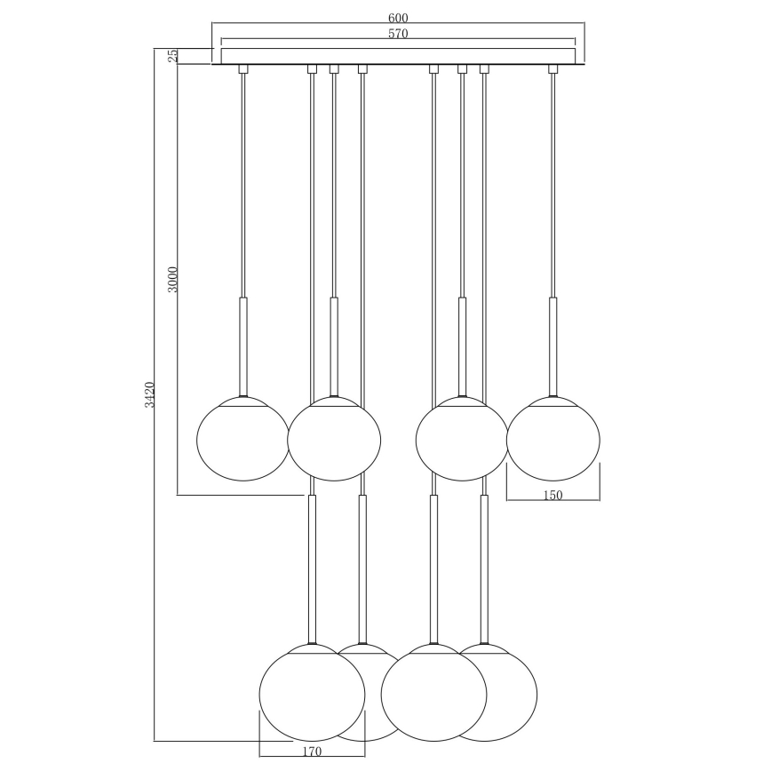 Ondaluce - Luster na lanku JEWEL 8xE14/10W/230V pr. 70 cm čierna/dymová čierna