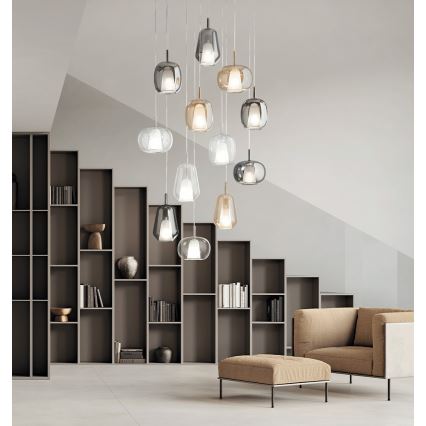 Ondaluce - Luster na lanku THELMA 1xE27/15W/230V pr. 19 cm čierna/dymová sivá