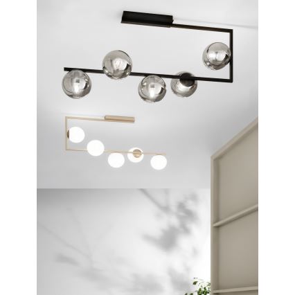 Ondaluce - Luster na tyči MONILE 5xE14/10W/230V čierna/dymová čierna