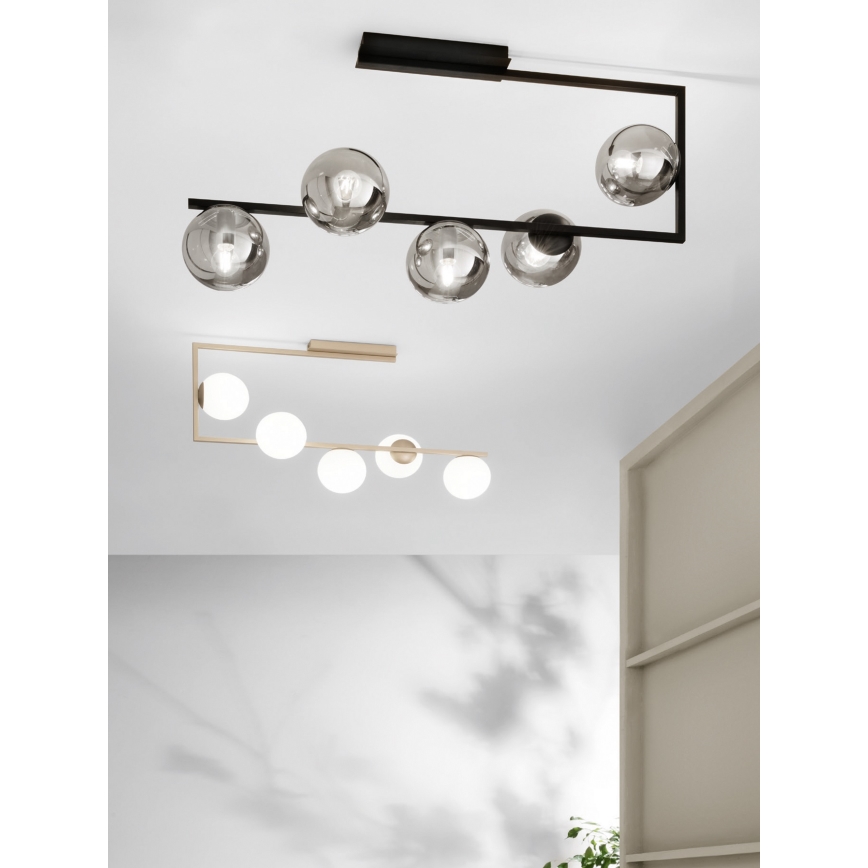 Ondaluce - Luster na tyči MONILE 5xE14/10W/230V čierna/dymová čierna