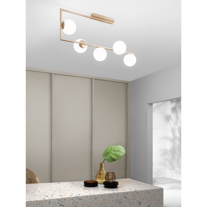 Ondaluce - Luster na tyči MONILE 5xE14/10W/230V zlatá/biela