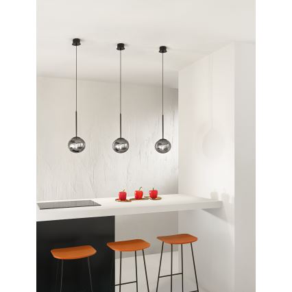 Ondaluce - Lustr na lanku JEWEL 1xE14/10W/230V pr. 17 cm čierna/dymová čierna