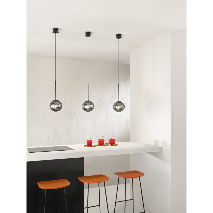 Ondaluce - Lustr na lanku JEWEL 1xE14/10W/230V pr. 17 cm čierna/dymová čierna