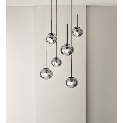 Ondaluce - Lustr na lanku JEWEL 1xE14/10W/230V pr. 17 cm čierna/dymová čierna