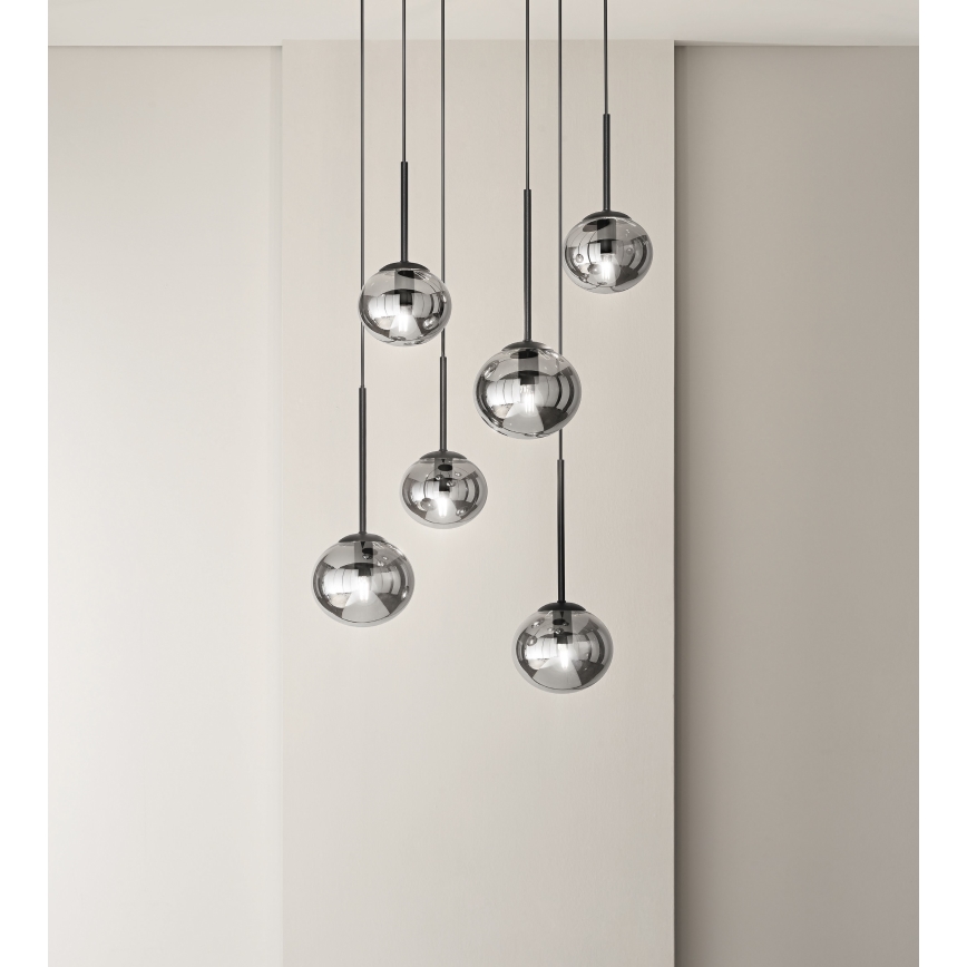 Ondaluce - Lustr na lanku JEWEL 1xE14/10W/230V pr. 17 cm čierna/dymová čierna