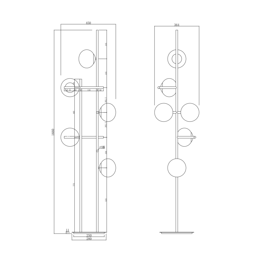 Ondaluce - Stojacia lampa JEWEL 6xE14/10W/230V 166 cm čierna/dymová čierna