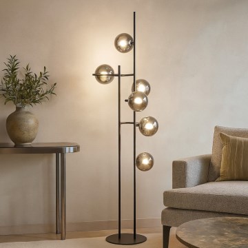 Ondaluce - Stojacia lampa JEWEL 6xE14/10W/230V čierna/dymovo čierna