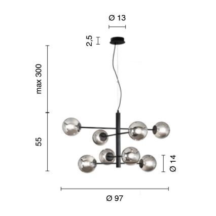 Ondaluce - Závesný luster ELISEO na lanku 8xE14/10W/230V pr. 97 cm zlatý/dymovo béžový