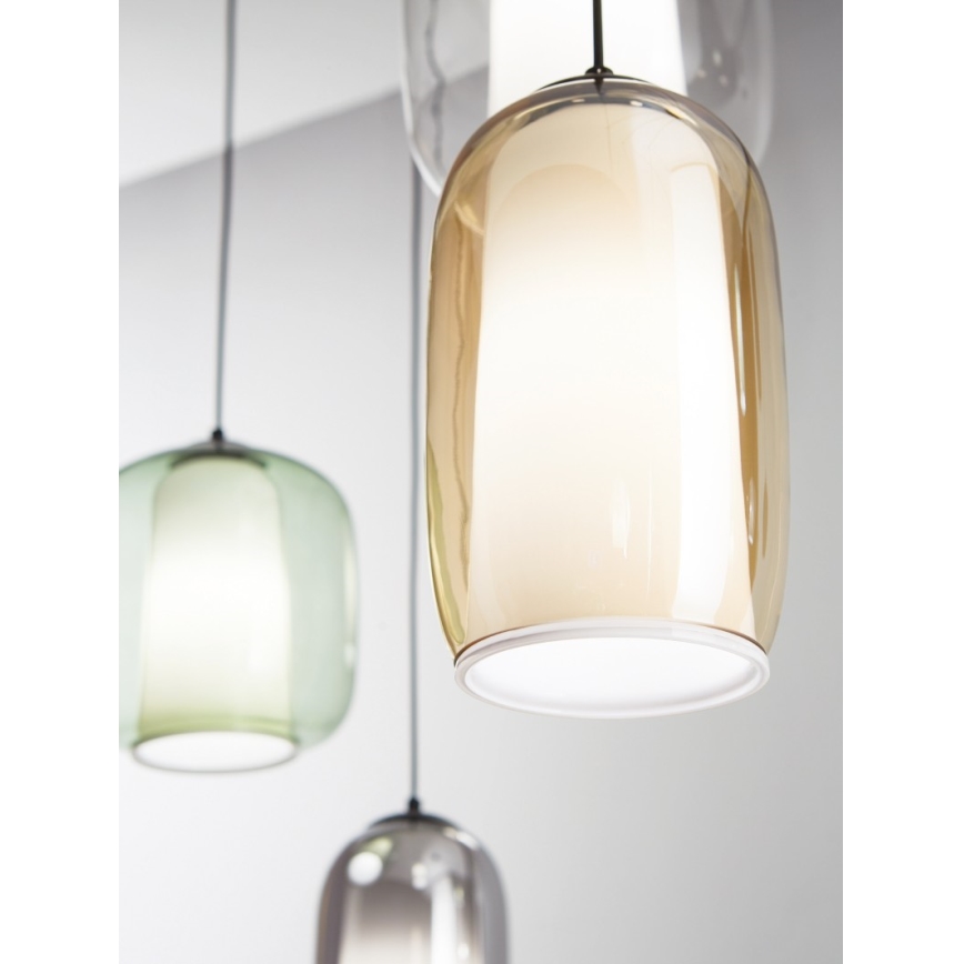 Ondaluce - Závesný luster na lane BONNIE 1xE27/15W/230V, priemer 15 cm, čierna/dýmová béžová