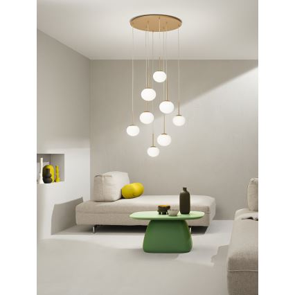 Ondaluce - Závesný luster na lankách JEWEL 8xE14/10W/230V priemer 70 cm zlatá/biela