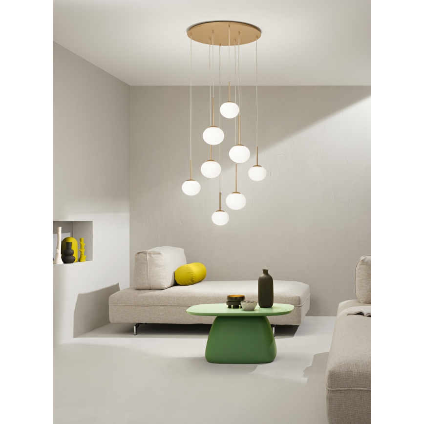 Ondaluce - Závesný luster na lankách JEWEL 8xE14/10W/230V priemer 70 cm zlatá/biela