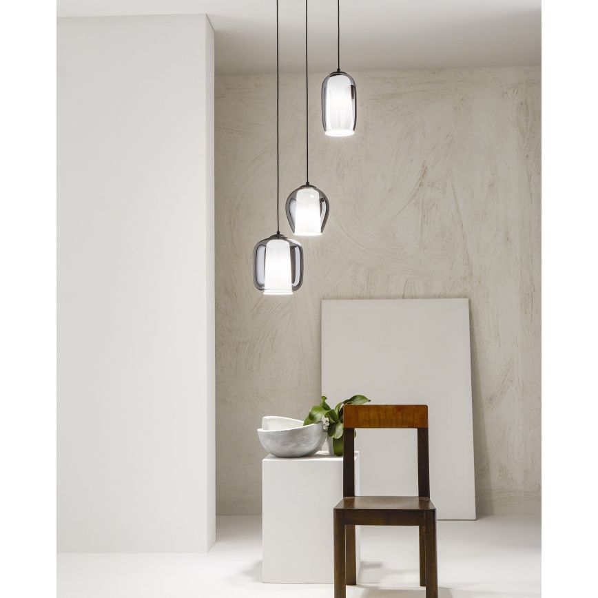 Ondaluce - Závesný luster na lanku BONNIE 1xE27/15W/230V pr. 15,5 cm čierna/dymovo čierna