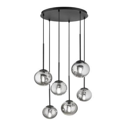 Ondaluce - Závesný luster na lanku JEWEL 6xE14/10W/230V pr. 55 cm čierna/dymová čierna