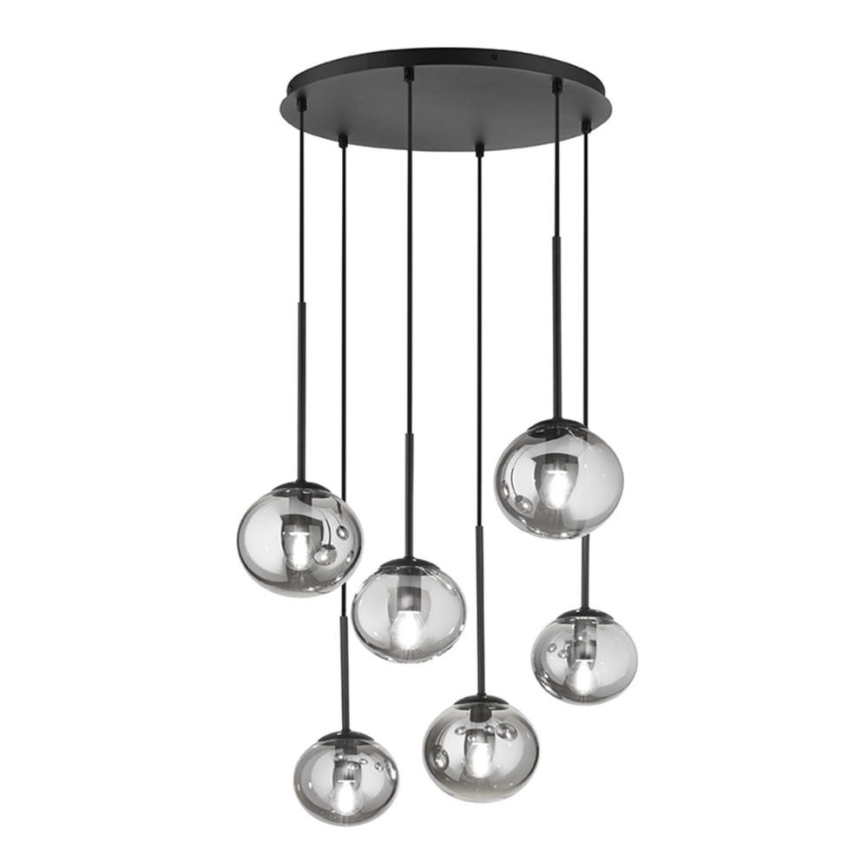 Ondaluce - Závesný luster na lanku JEWEL 6xE14/10W/230V pr. 55 cm čierna/dymová čierna