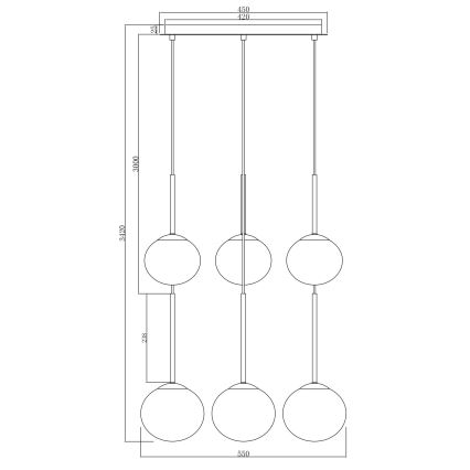 Ondaluce - Závesný luster na lanku JEWEL 6xE14/10W/230V pr. 55 cm čierna/dymová čierna