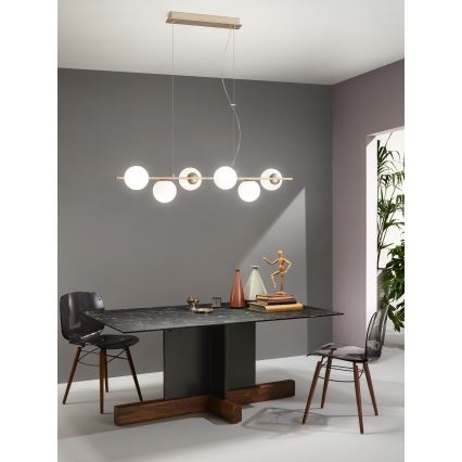 Ondaluce - Závesný luster na lanku MONILE 6xE14/10W/230V zlatá/biela
