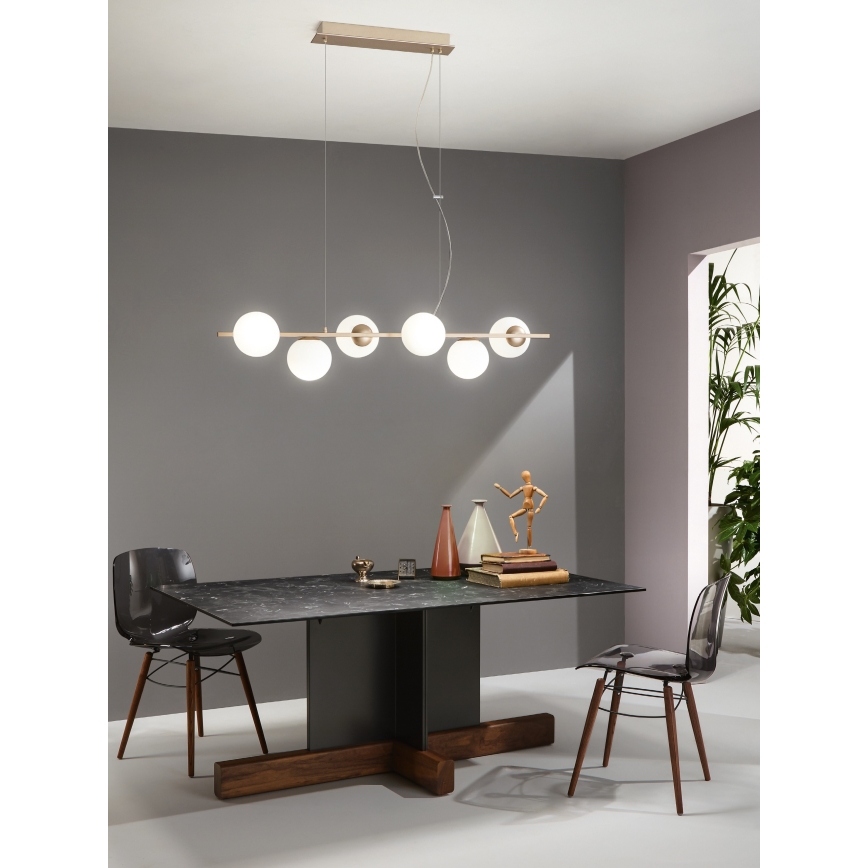 Ondaluce - Závesný luster na lanku MONILE 6xE14/10W/230V zlatá/biela